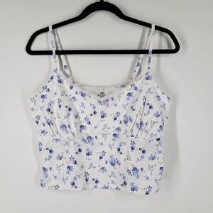 Hollister California Womens Camisole Top White Blue Floral Lace Trim Size XL